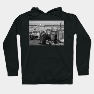 Tractor towing a crab boat on Cromer beach Hoodie